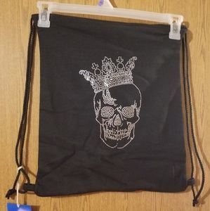 Drawstring sweatshirt backpack with crown skull